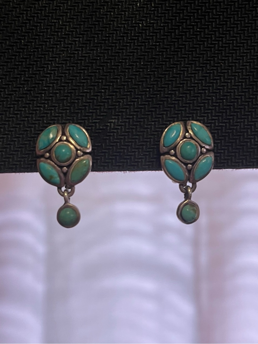 Vintage Barse 925 Thai Turquoise Drop Cluster Clip-On Earrings